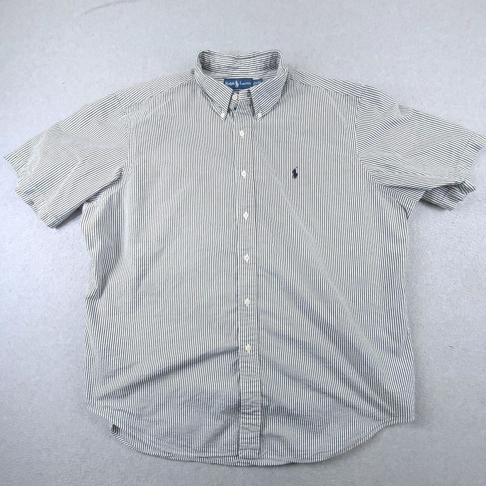 Polo Ralph Lauren Shirt Men 2XL Black White Seersucker Stripe Classic Fit Cotton